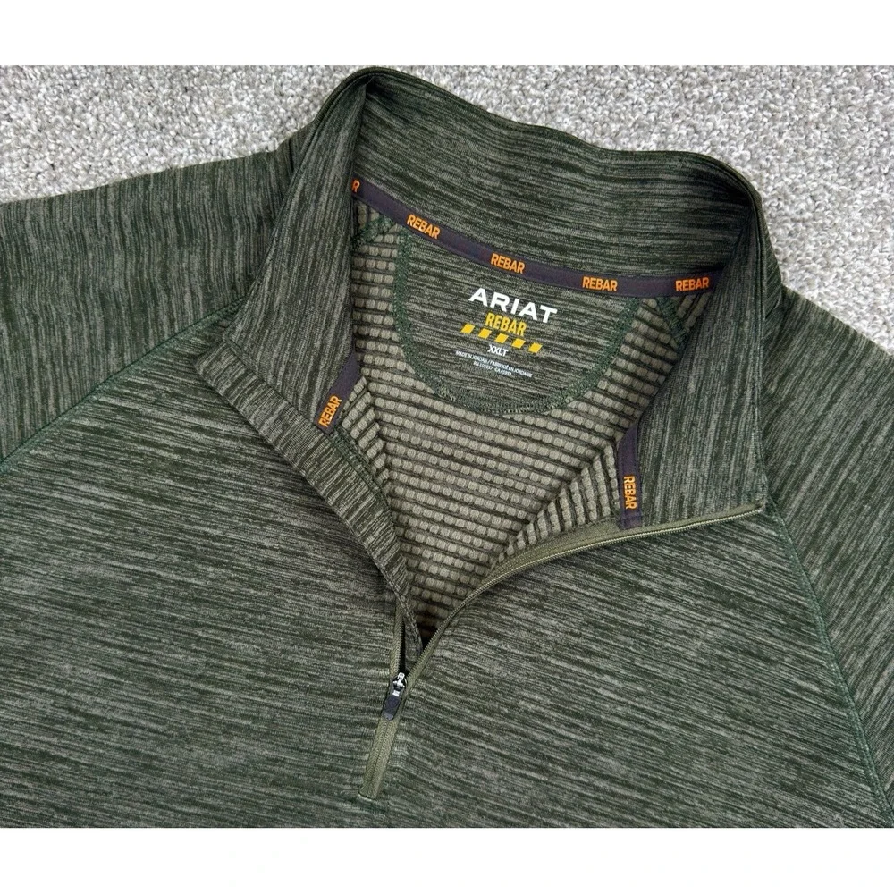 Ariat Rebar Gridwork Baselayer 1/4 Zip Long Sleeve T-Shirt Green Mens XXLT